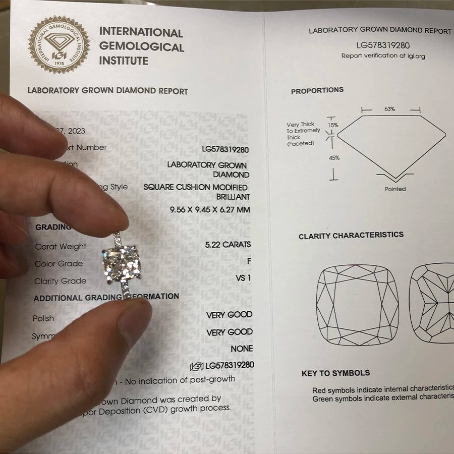 Large cushion-cut lab-grown diamond engagement ring