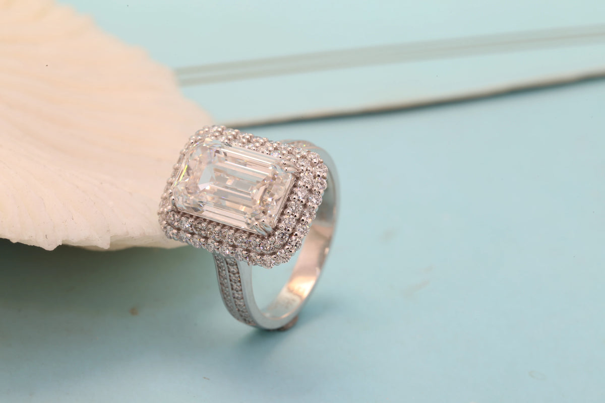 Emerald-cut lab-grown diamond engagement ring in gold