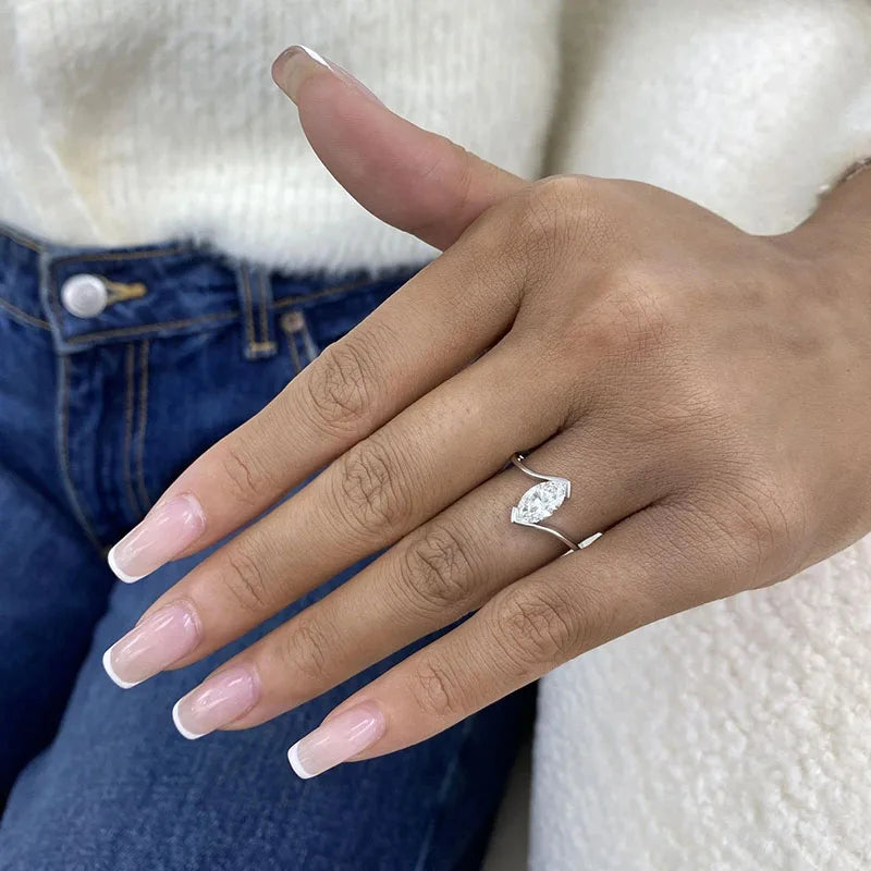 Marquise lab-grown diamond twist solitaire ring