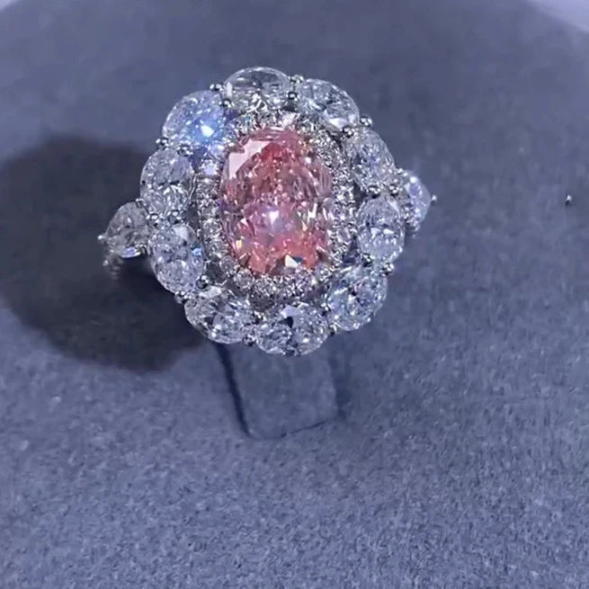 Pink oval-cut lab-grown diamond engagement ring