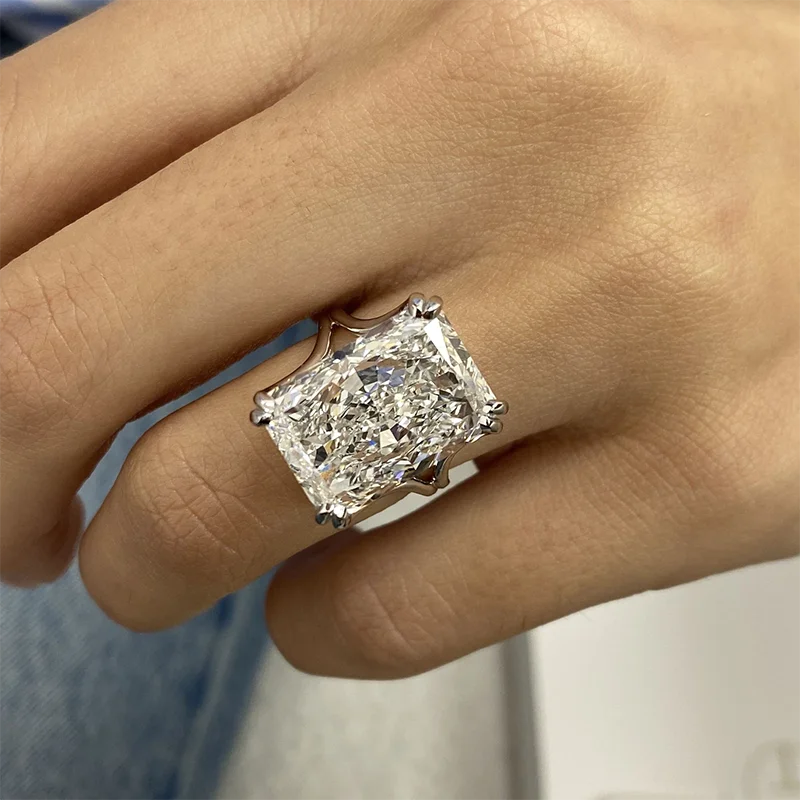 Radiant-cut lab-grown diamond hidden-halo ring