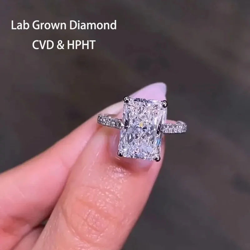 Large radiant lab-grown diamond engagement ring