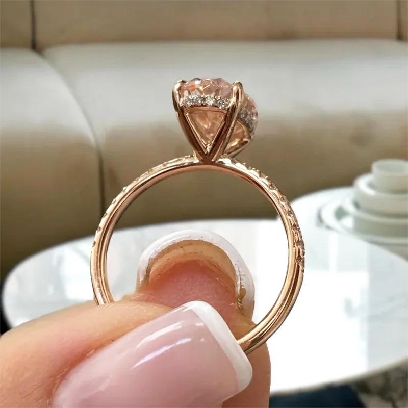 Lab-grown pink oval diamond ring