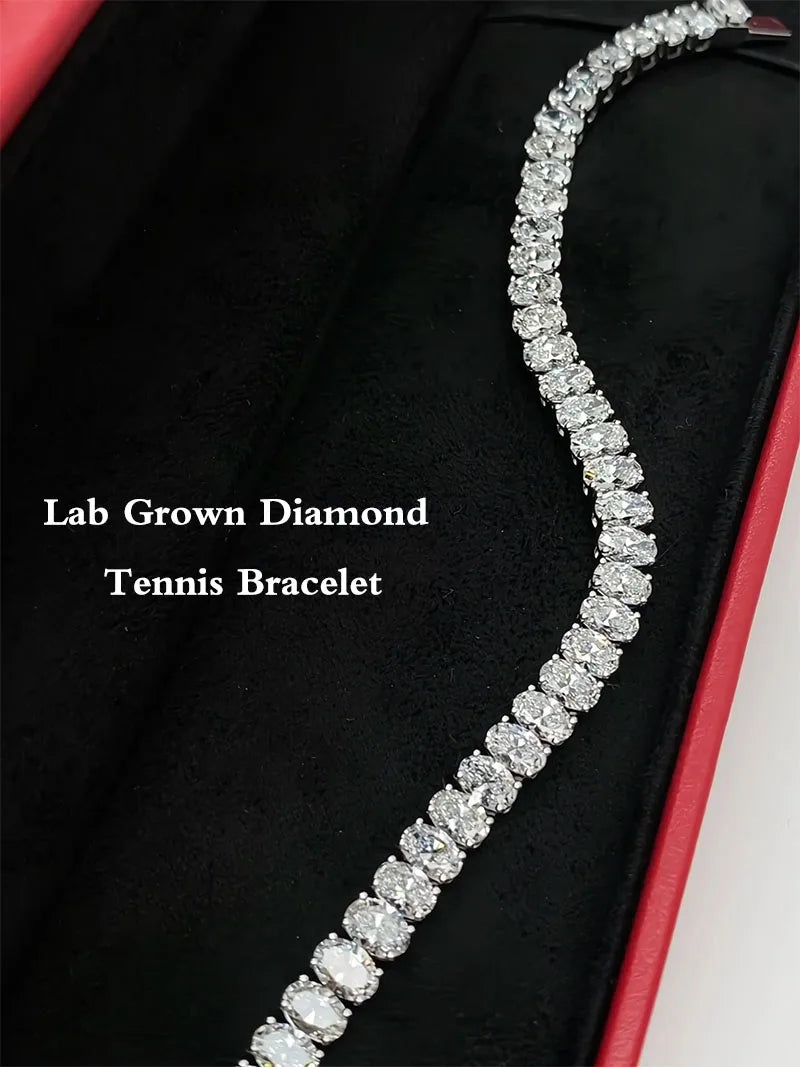 Oval lab-grown diamond tennis bracelet in gold