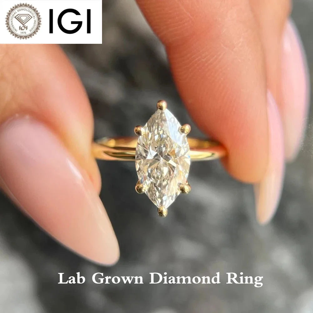 Marquise-cut lab-grown diamond engagement ring
