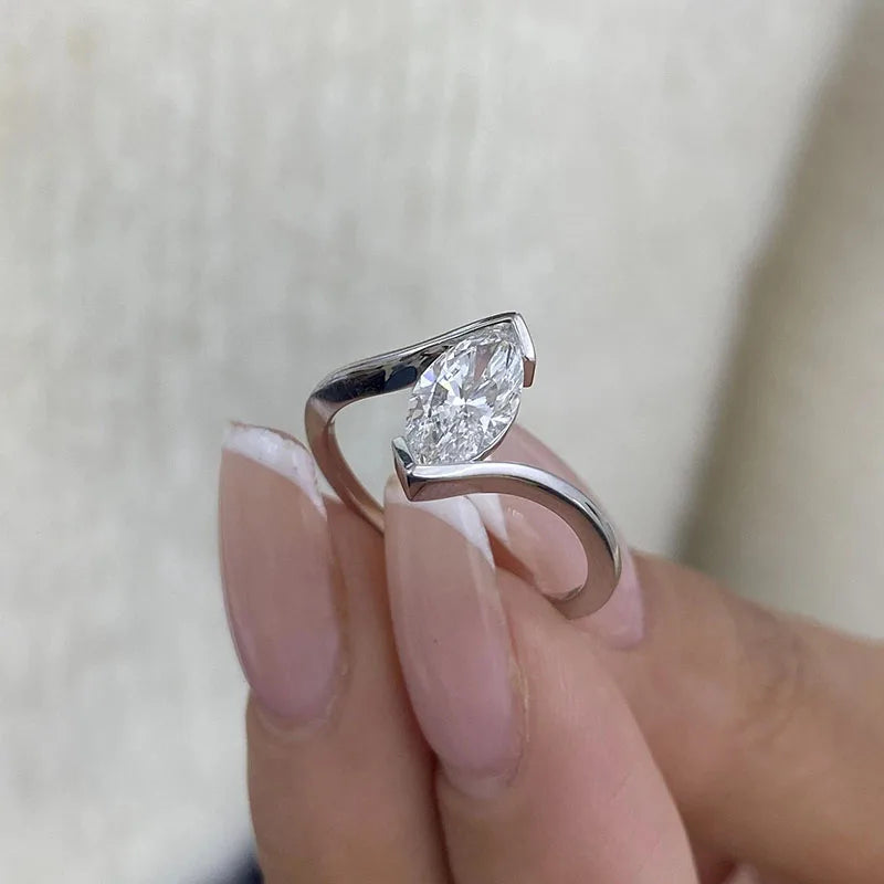 Marquise diamond solitaire ring in twist band
