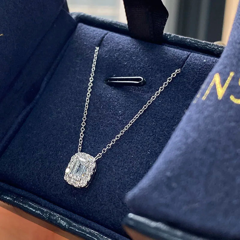 Lab-grown emerald diamond pendant necklace