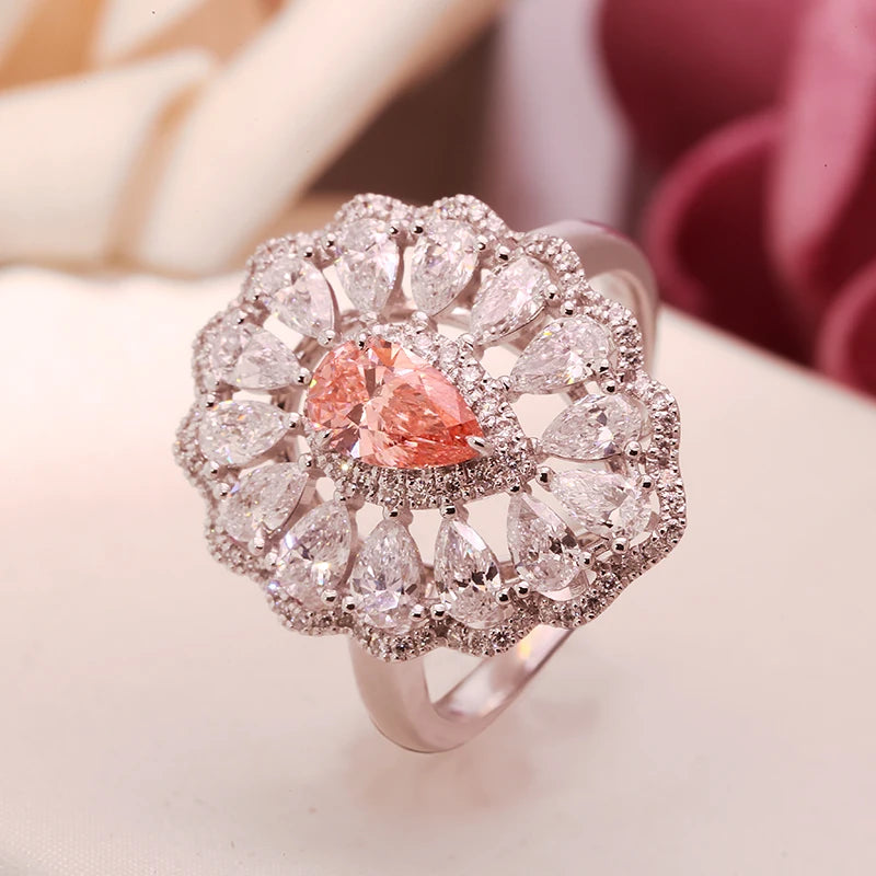 14K gold pink pear-cut lab-grown diamond ring