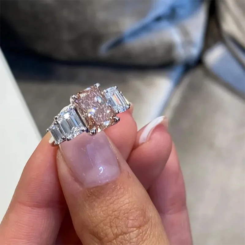 Gold five-stone pink diamond engagement ring