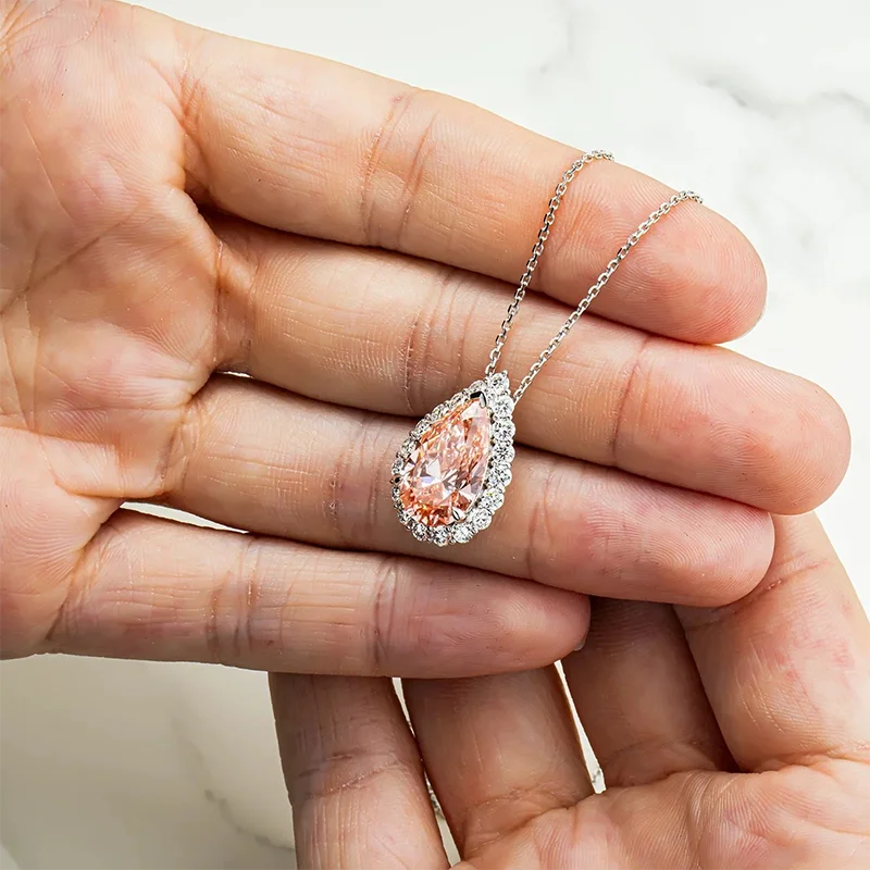 Fancy pink lab-grown diamond pear pendant